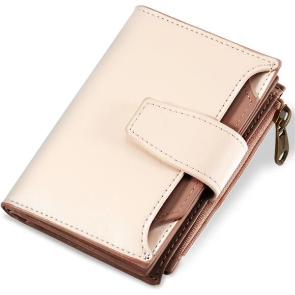 Small Wallet Vegan Leather, Card Holder Wallet Beige Brown - Picture 1 of 7